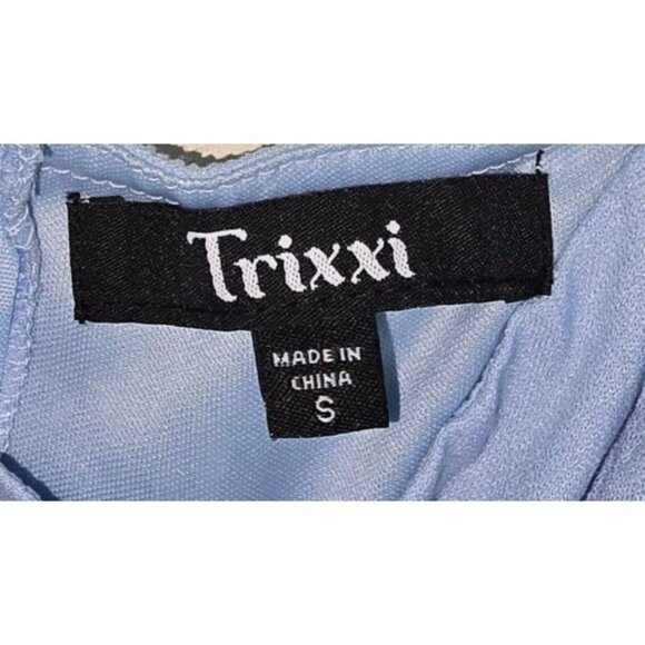 Trixxi Blue Puff Sleeve Mini Dress With Tie Waist & Ruffle Hem S - Picture 4 of 5